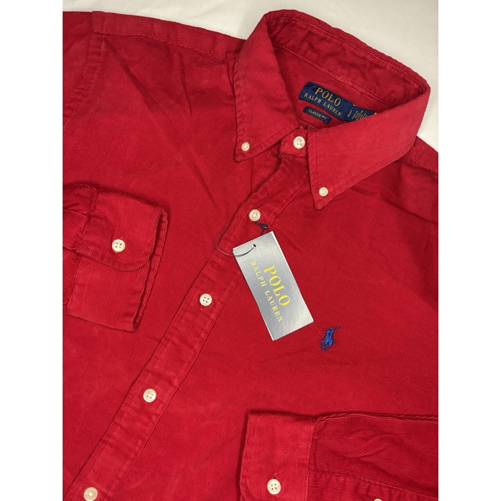 Polo Ralph Lauren Classic Fit Long Sleeve Button Shirt Large Red Corduroy NWT